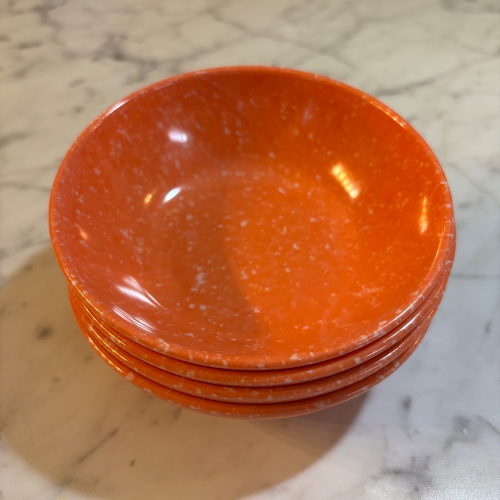 Vintage Orange Melamine Speckled Confetti Bowls Set of 4 Mid Century ModernStyle